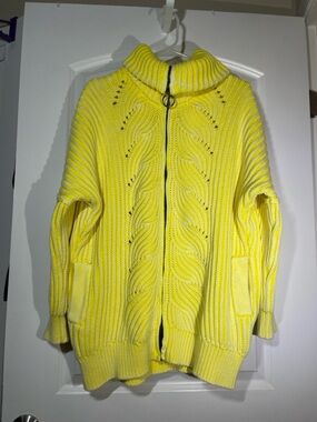 Free People Yellow Cable Zip Funnel-Neck Cardigan